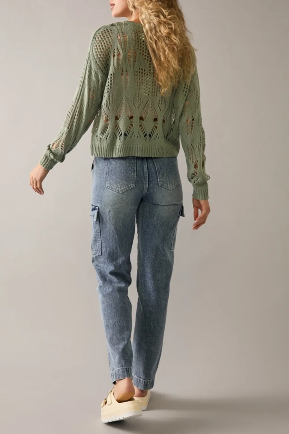 Jen Mid Rise Straight Leg Cargo Denim Jeans