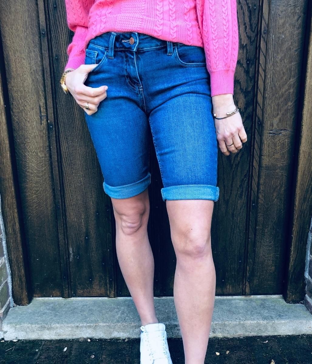 Blue Denim Knee Length Shorts