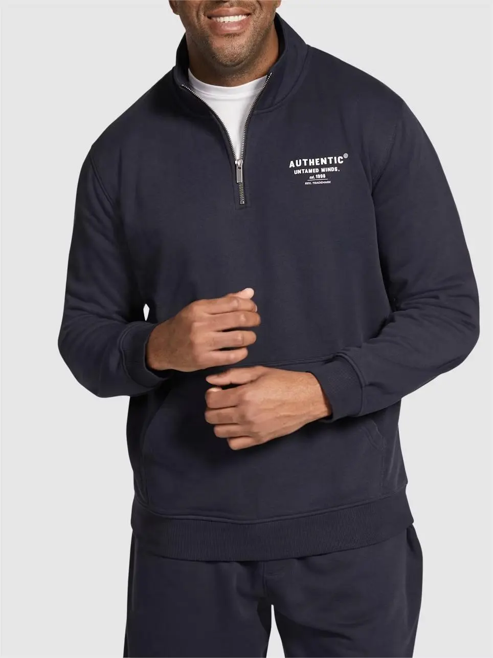 NAVY AUTHENTIC ZIP NECK SWEAT