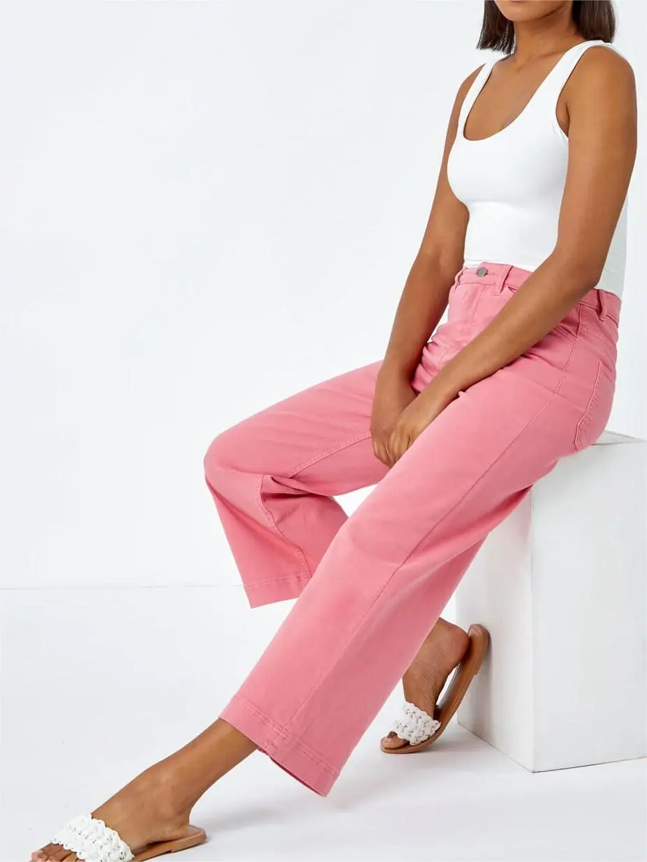 Pink wide-leg casual pants