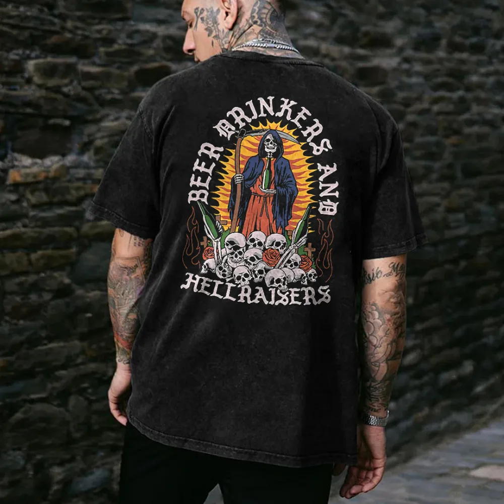BEER DRINKERS AND HELL RAISERS Casual Black Print  Men's T-shirt