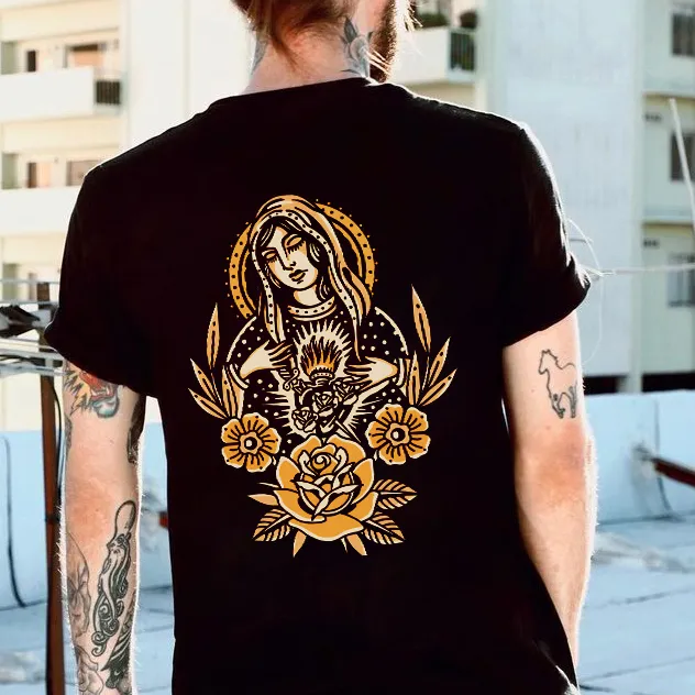 Woman Floral Retro Print Short-sleeved T-shirt