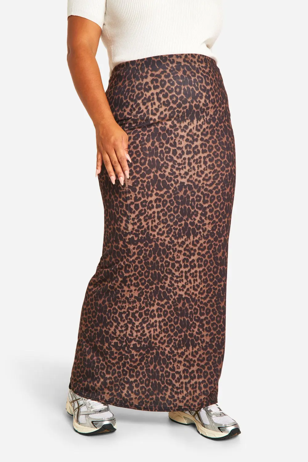 LEOPARD JERSEY KNIT MAXI SKIRT