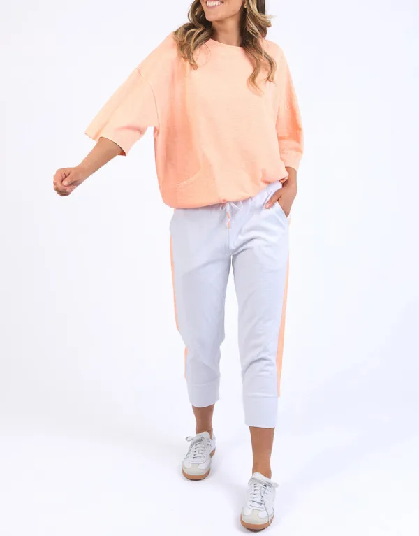 Neon Side Tape 3/4 Brunch Pants - White/Neon Orange