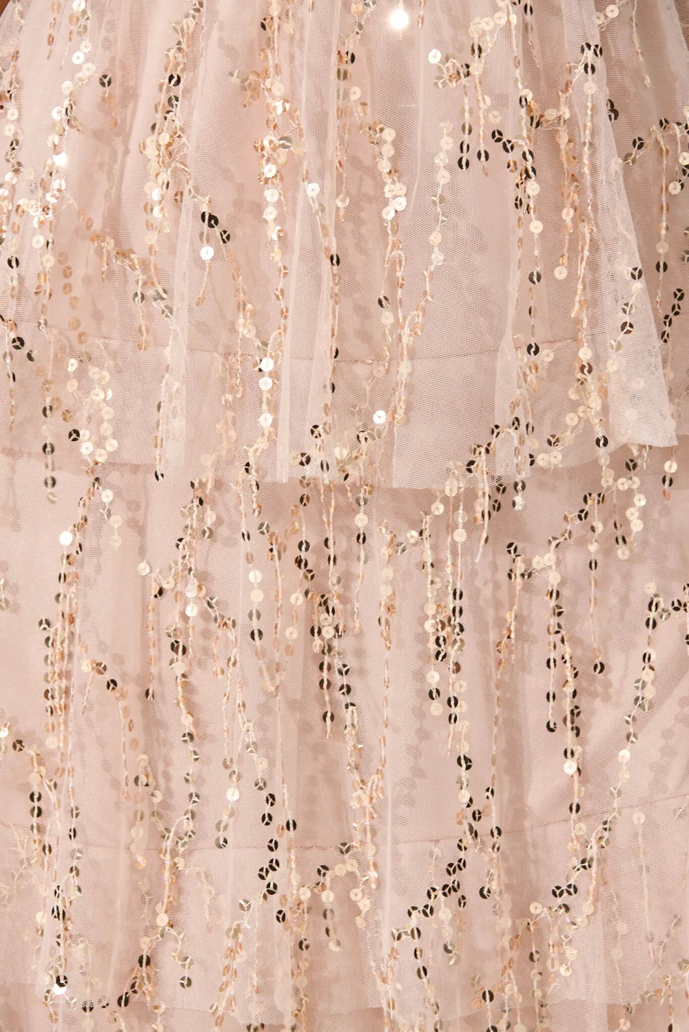 Light Pink Beaded Tiered Midi Dress