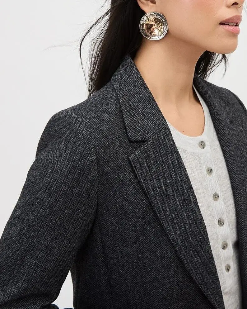 Herringbone Two-Button Wool Blazer