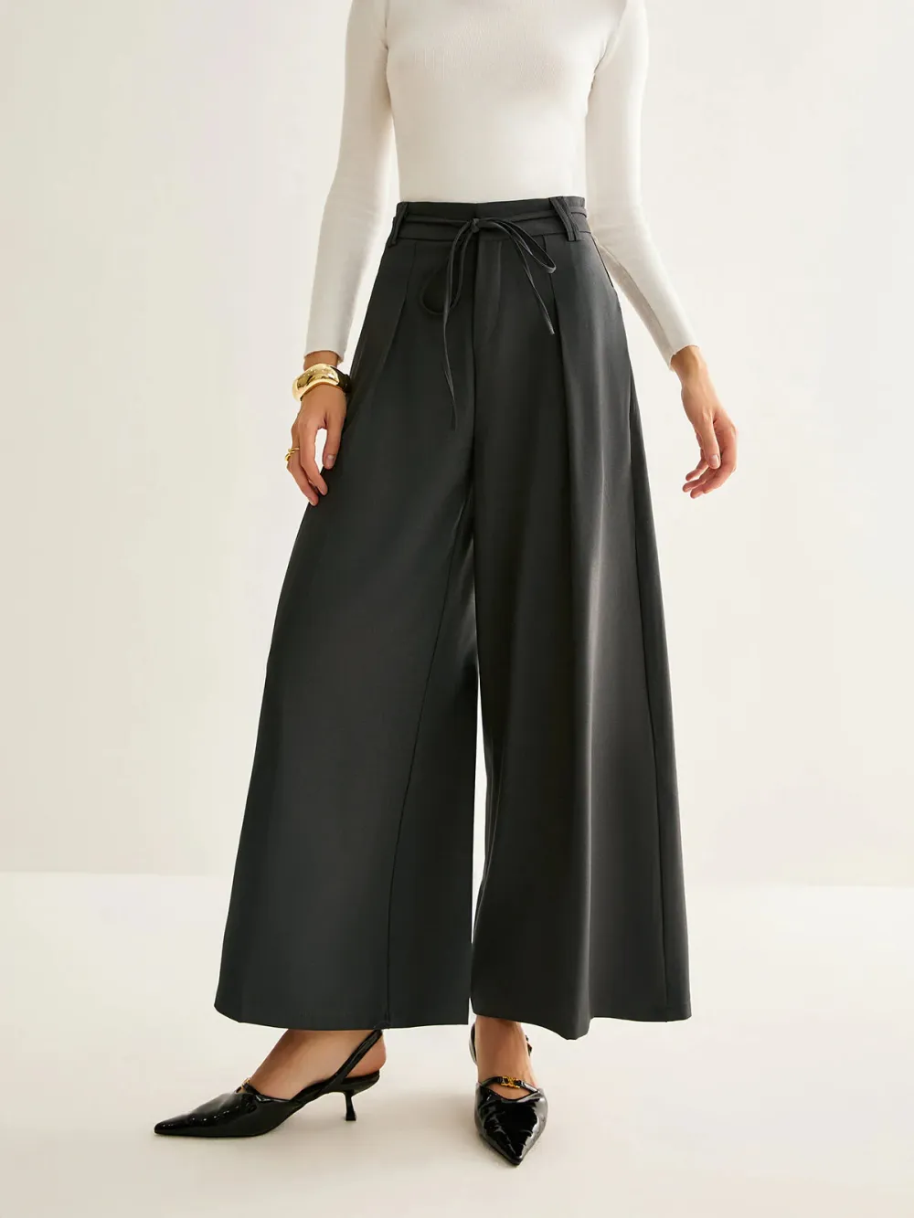 Tied High Waist Pants With Pockets