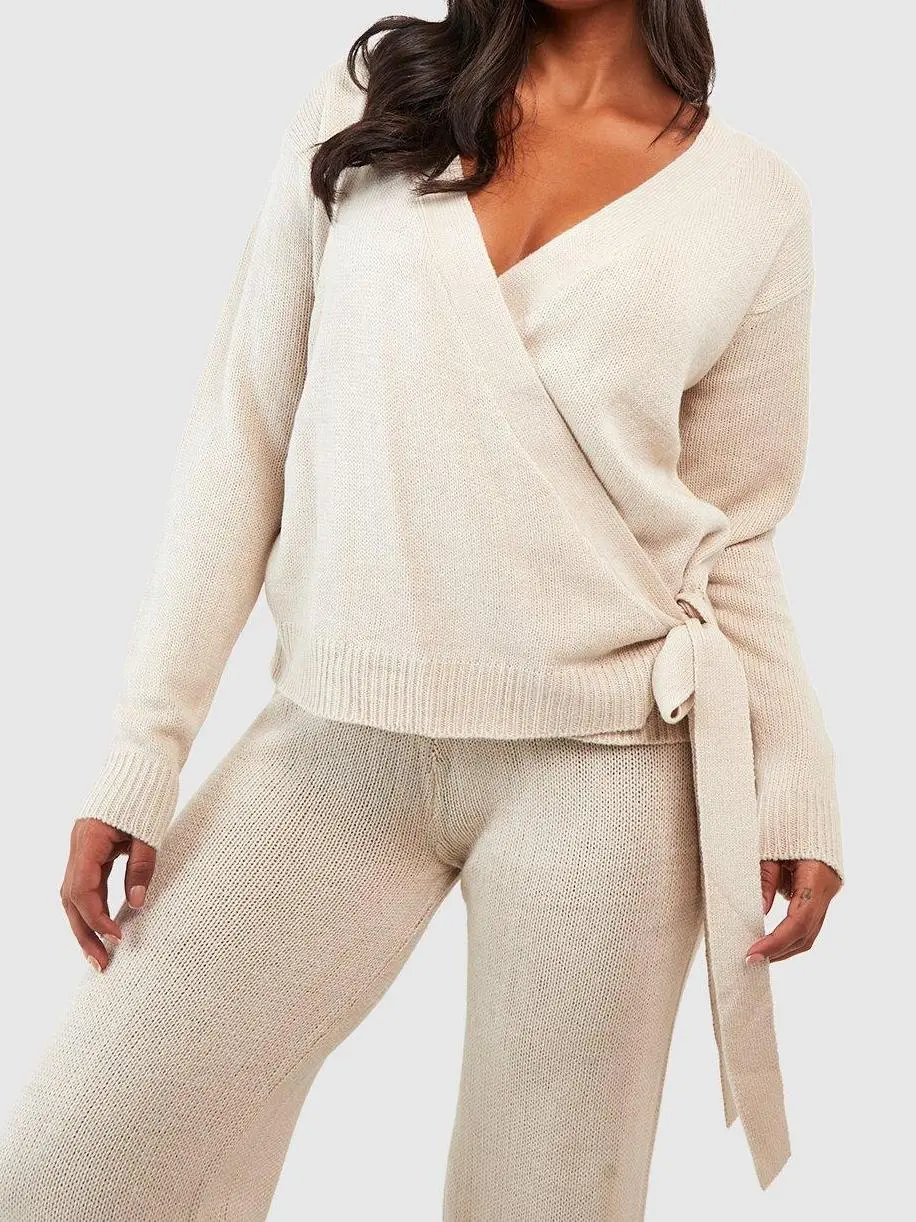 TWO-PIECE PLUS WRAP TIE SIDE SWEATER AND PANTS