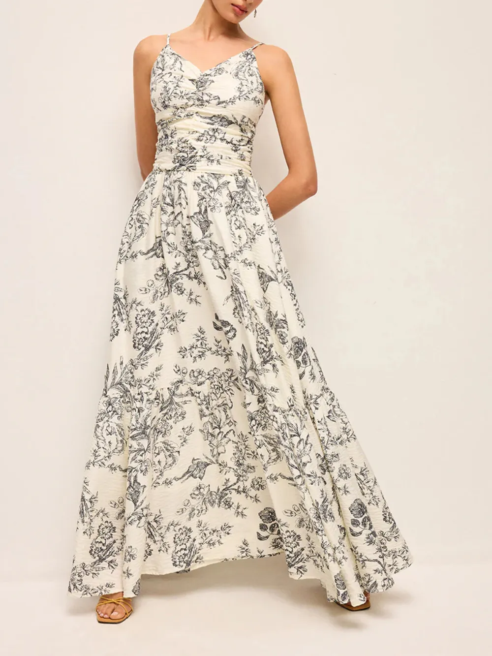 Ruched Printed Maxi Cami Dress