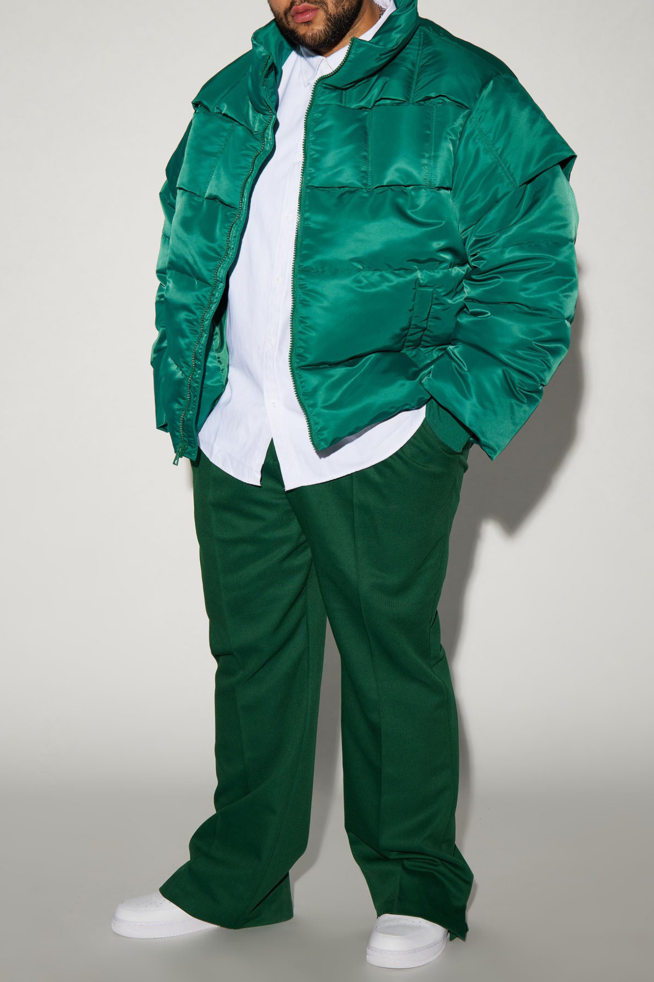 Enjoy Life Nylon Puffer Jacket - Green