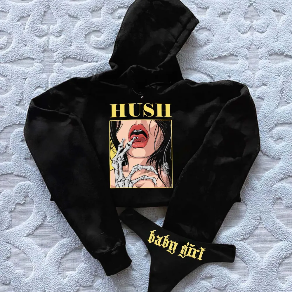 Hush Printed Women's Cropped Hoodie & Thong Sets
