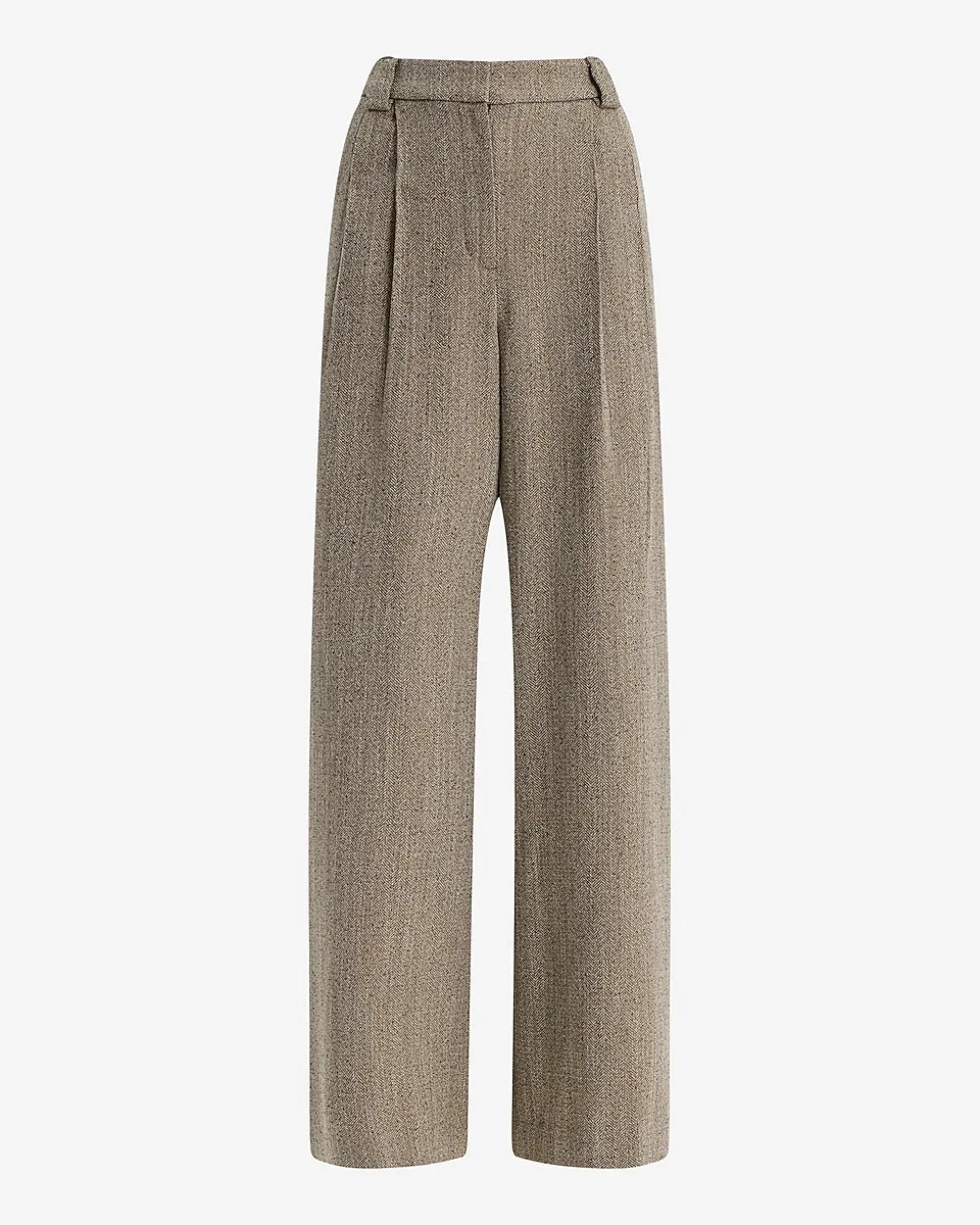 Textured Herringbone High Waisted Relaxed Trouser