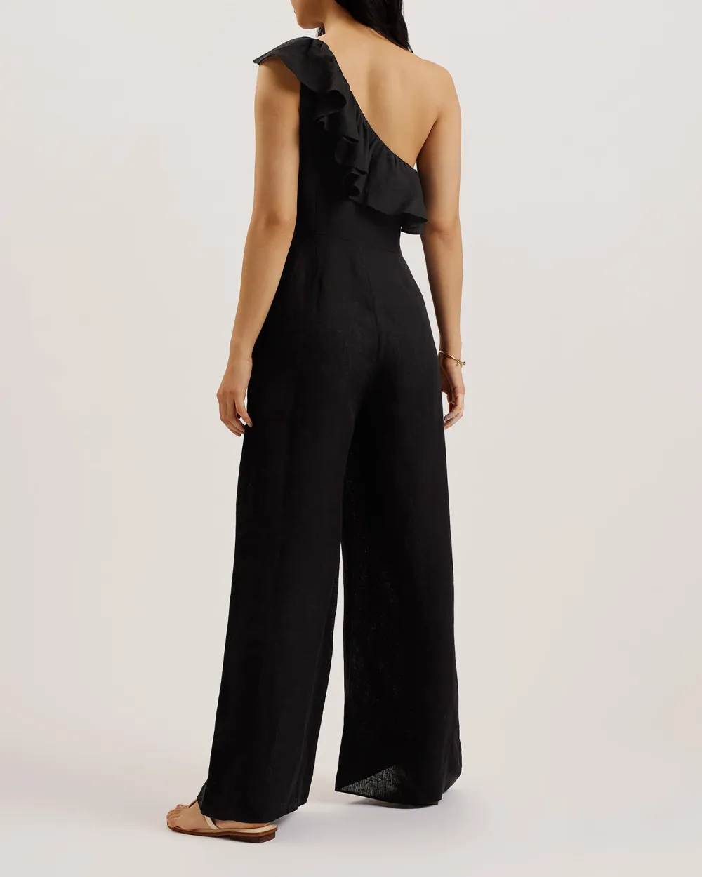 Fuji Ruffle One Shoulder Jumpsuit Black