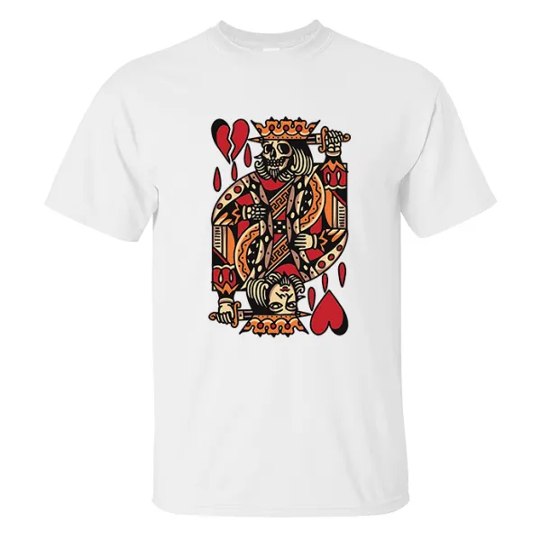 Playing Card Skull Print Casual T-shirt