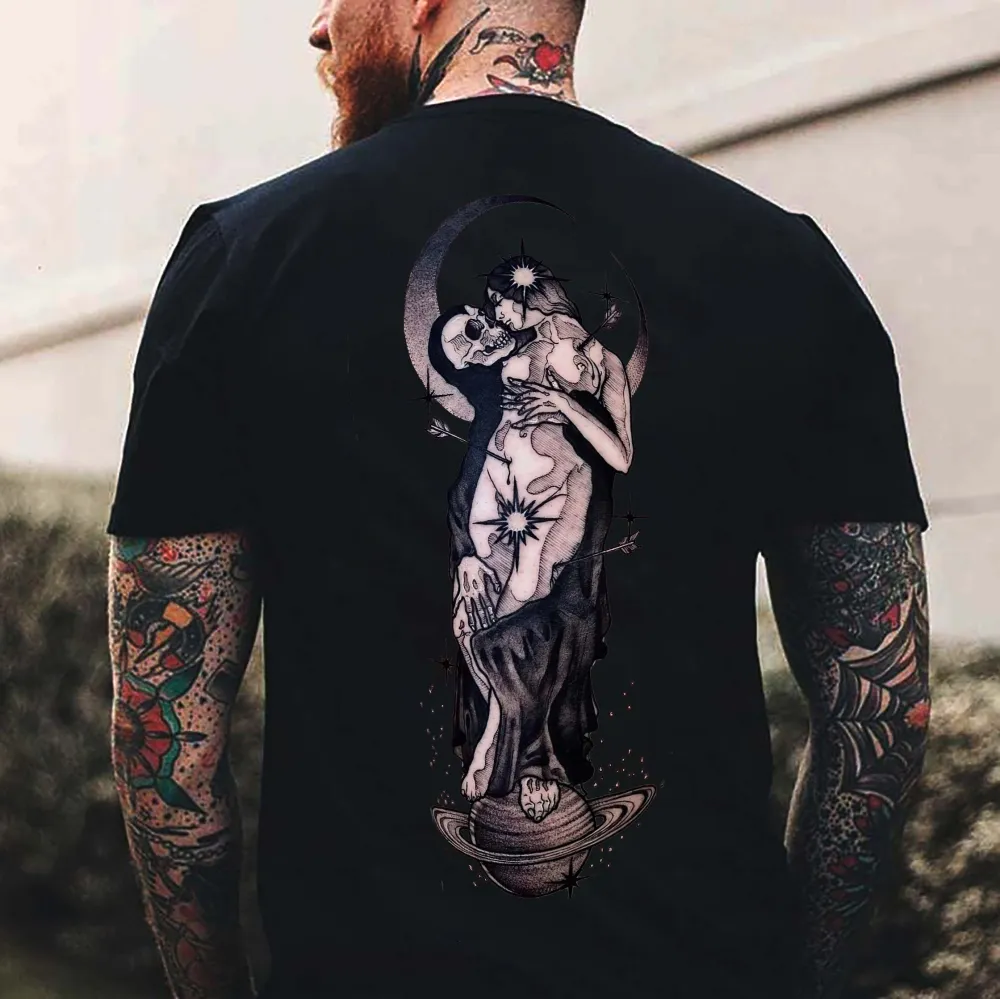 Immortal Love Skull Printed Men's T-shirt