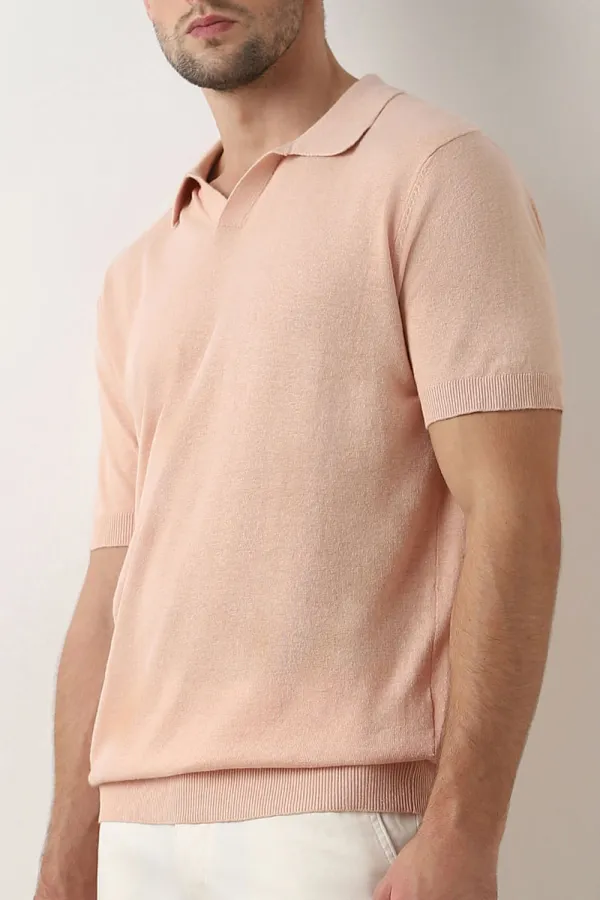 Peach Linen Polo T-shirt