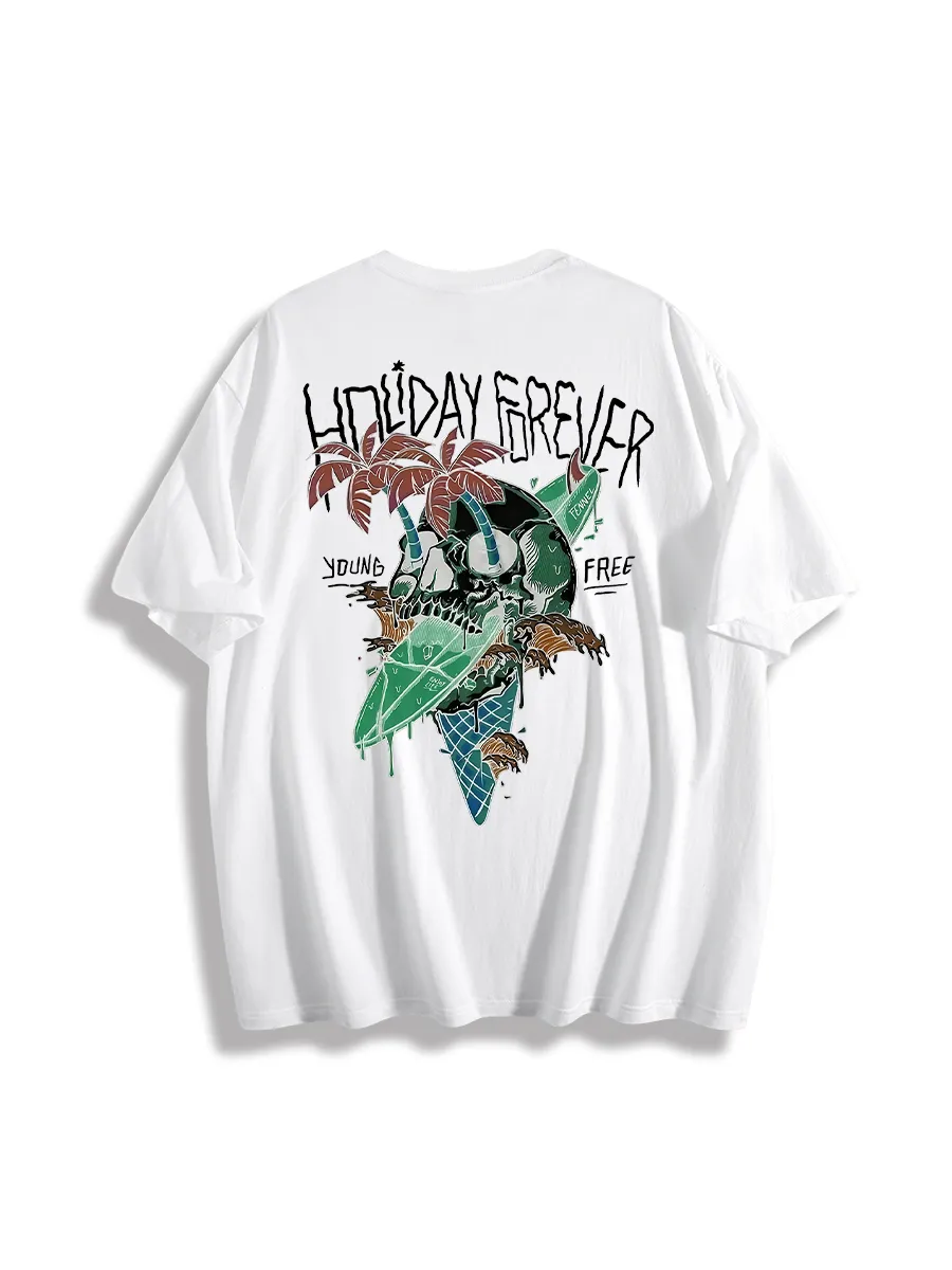 Skull And Ice Cream Print Casual T-Shirts