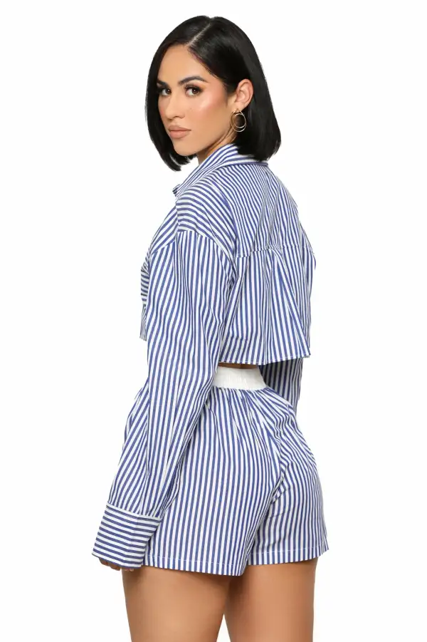 Euro Trip Stripe Short Set (Navy & White)