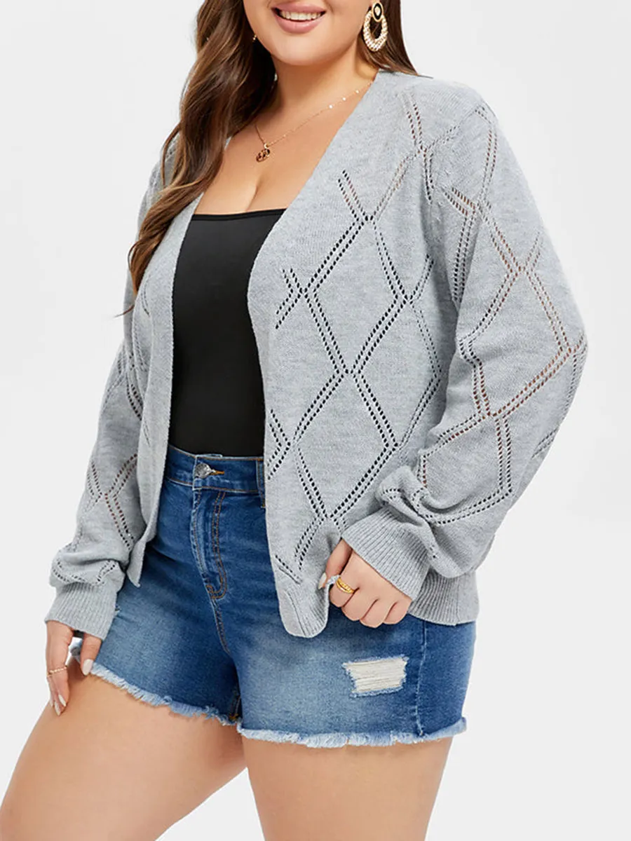 Pointelle Knit Open Front Cardigan