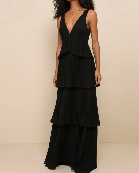 Mesmerizing Essence Pink Pleated Backless Tiered Maxi Dress