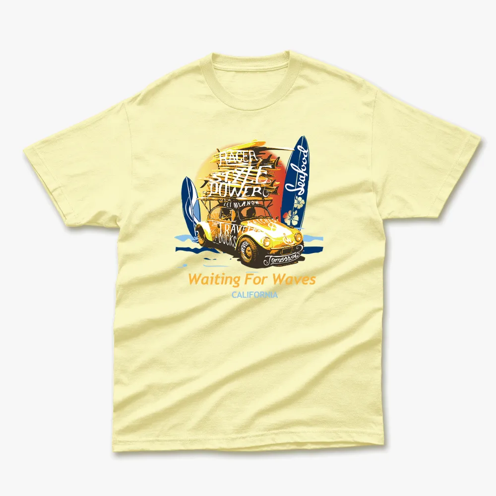 Retro Summer Waiting For Waves Printed T-Shirt