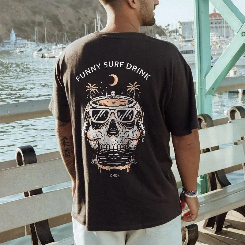 Funny Surf Drink Printed Skull Men's T-shirt