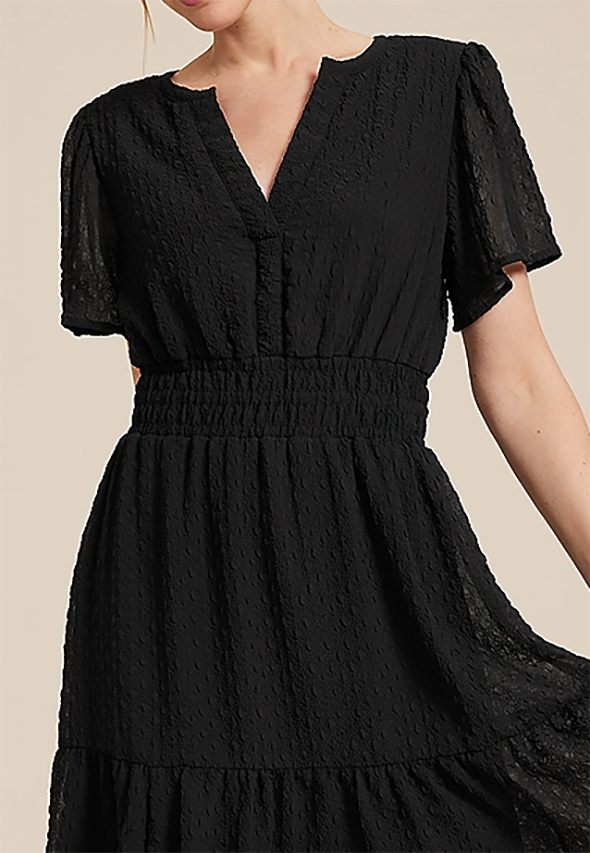 Textured Notch Neck Mini Dress