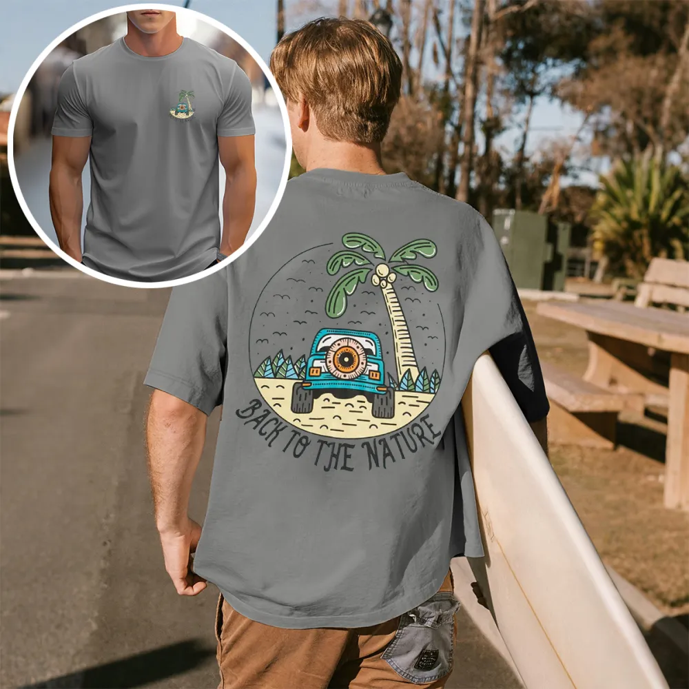 Shakeurbrain Hombres Camiseta con letra con estampado tropical