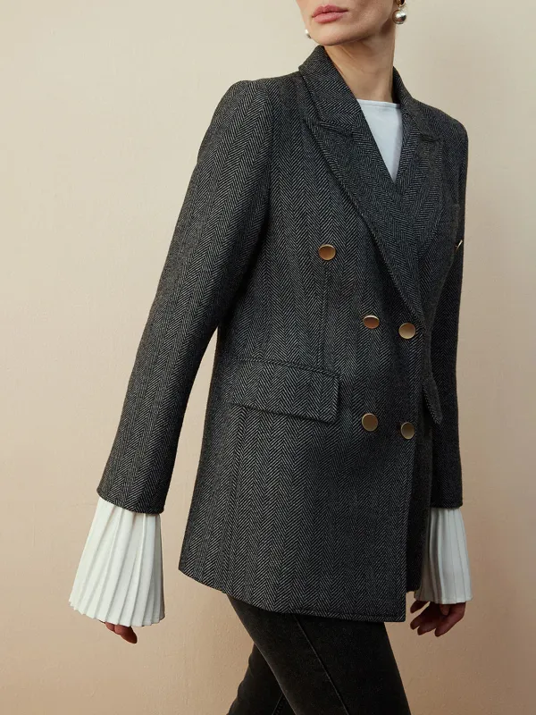 Wool-Blend Metal Double-Breasted Blazer