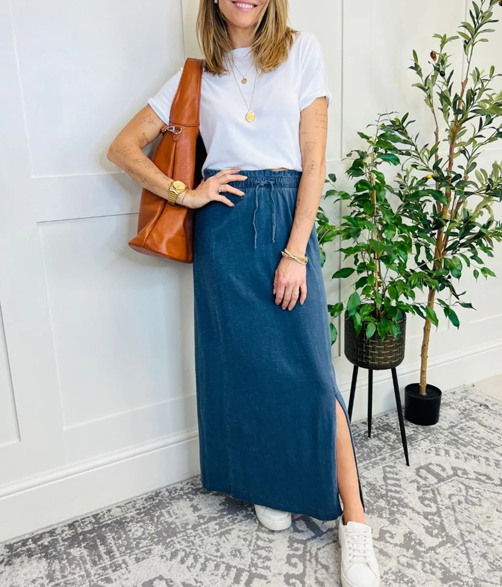 Grey/Blue Jersey Midaxi Skirt