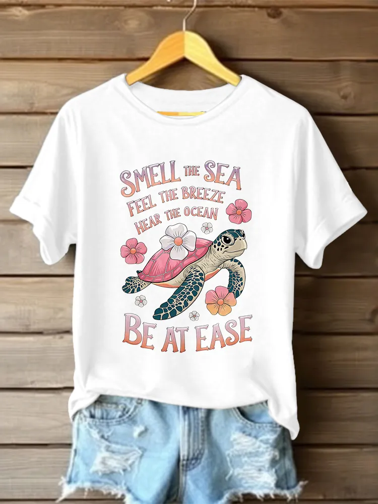 Women's Smell The Sea Feel The Breeze Hear The Ocean Be At Ease T-Shirt