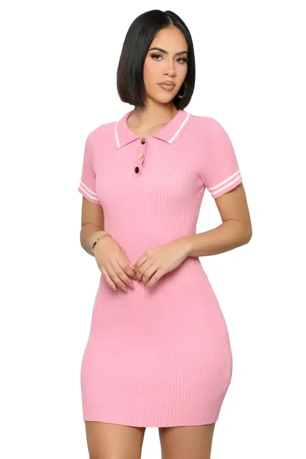 Match Made Collared Dress (Pink)-FINAL SALE
