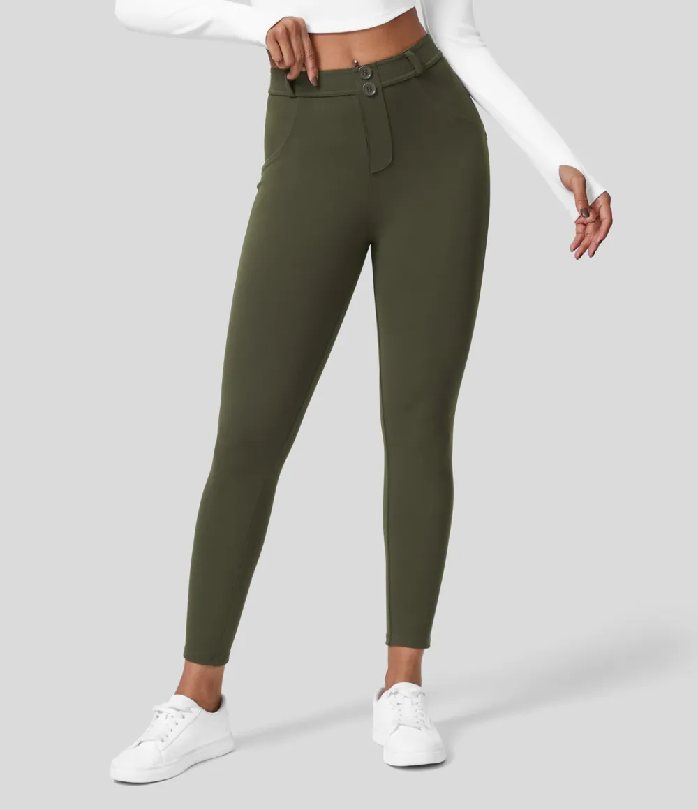 Eco High Waisted Button Ruched Yoga 7/8 Leggings