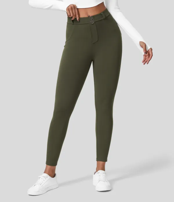 Eco High Waisted Button Ruched Yoga 7/8 Leggings