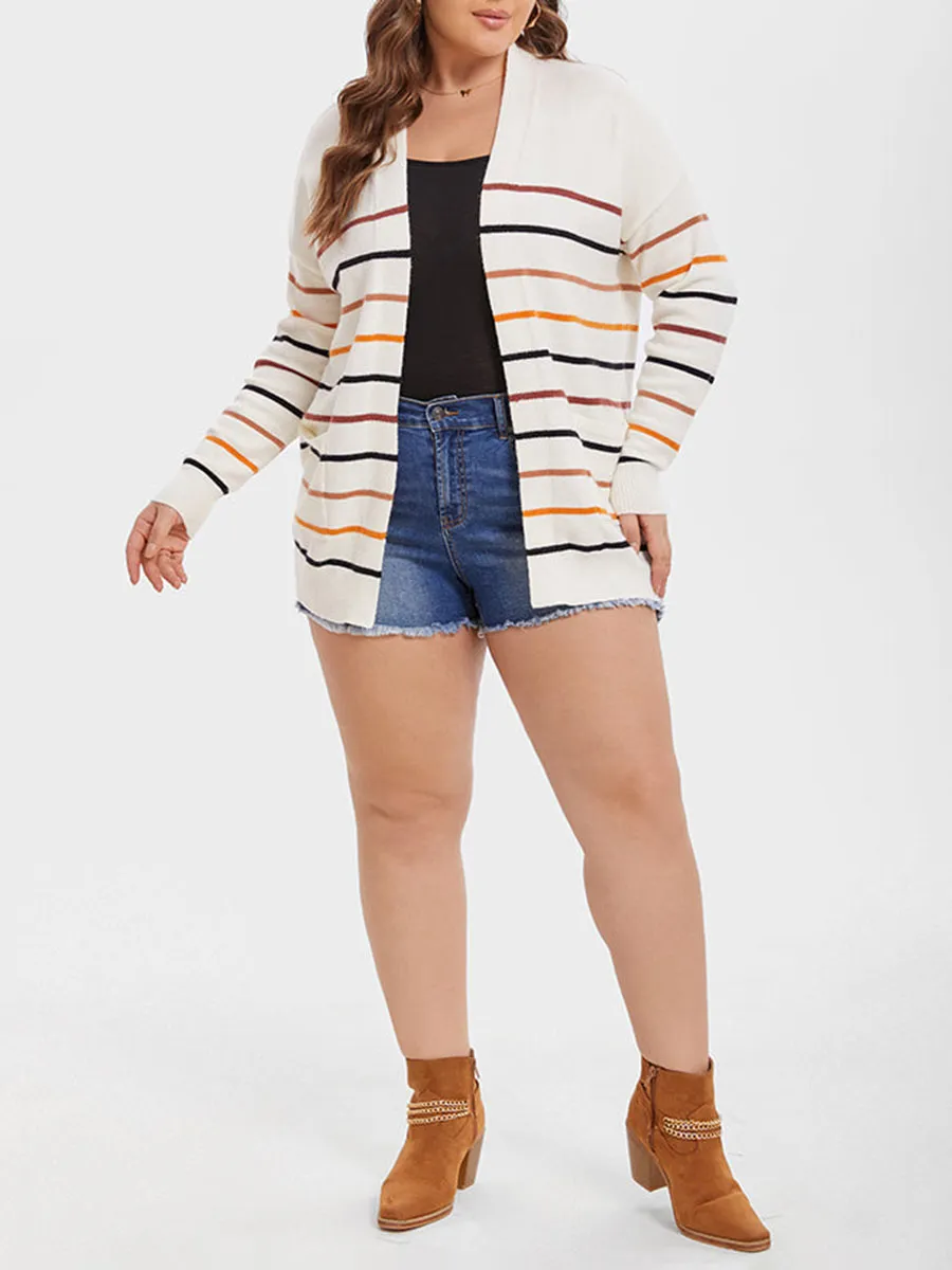 Striped Pattern Dual Pockets Cardigan