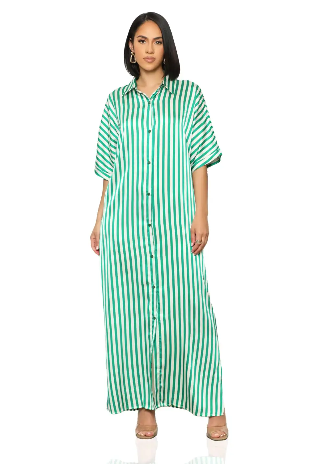 Bold Lines Shirt Dress (Green)