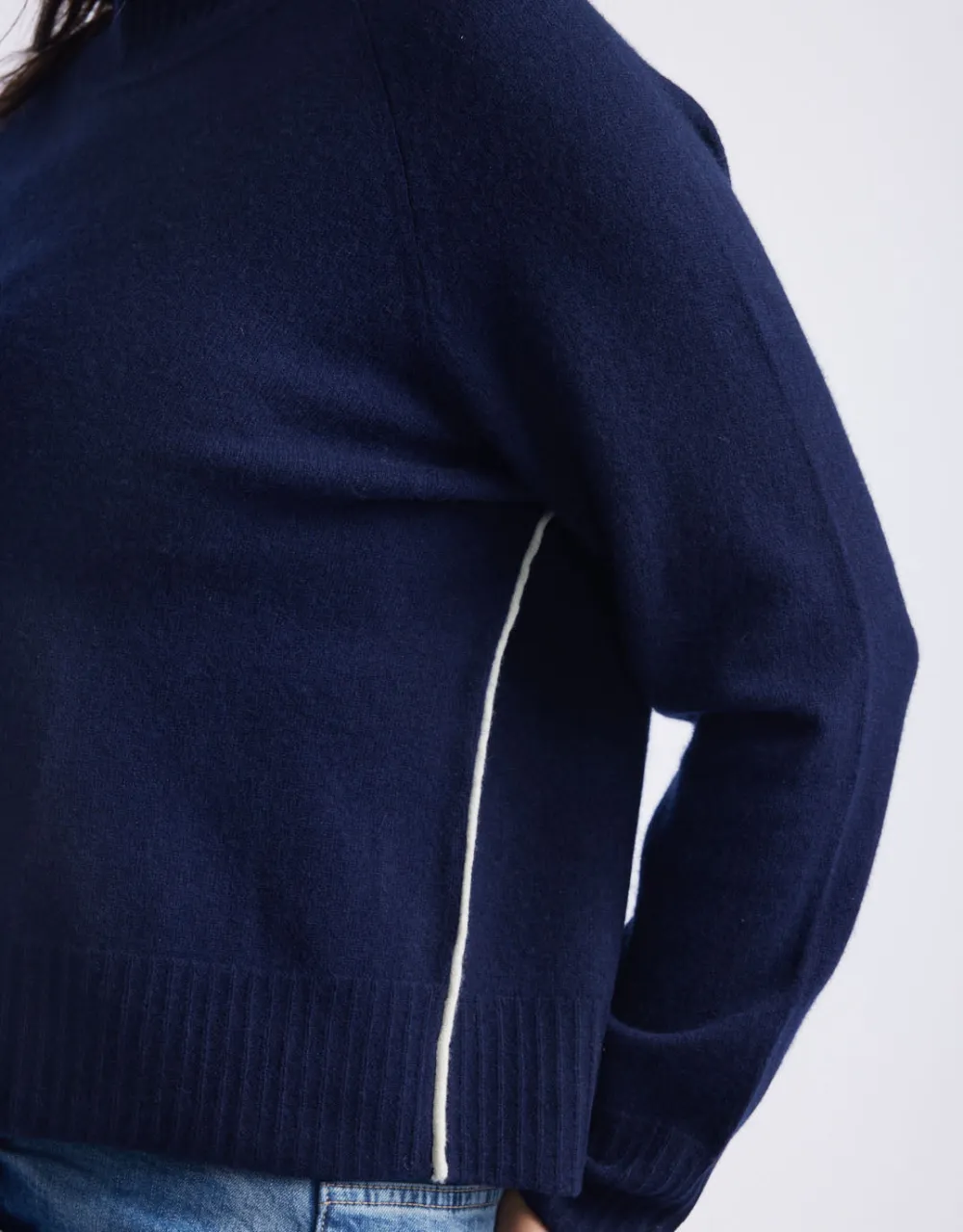 Montreal Mock Neck Knit Jumper - Navy/White