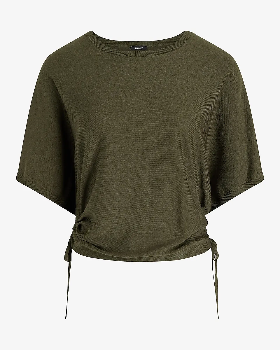 Crew Neck Short Sleeve Ruched Sweater