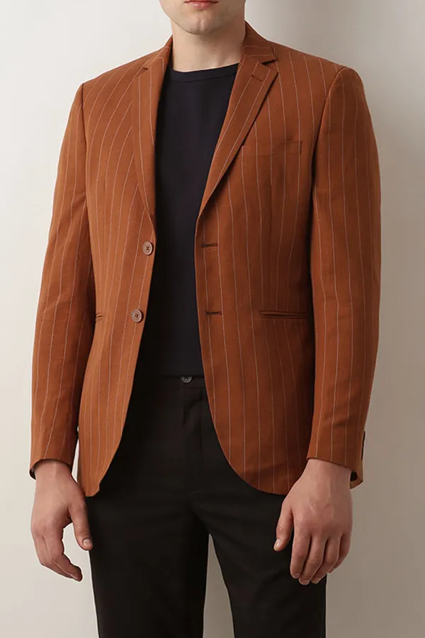 Brown Striped Casual Blazer