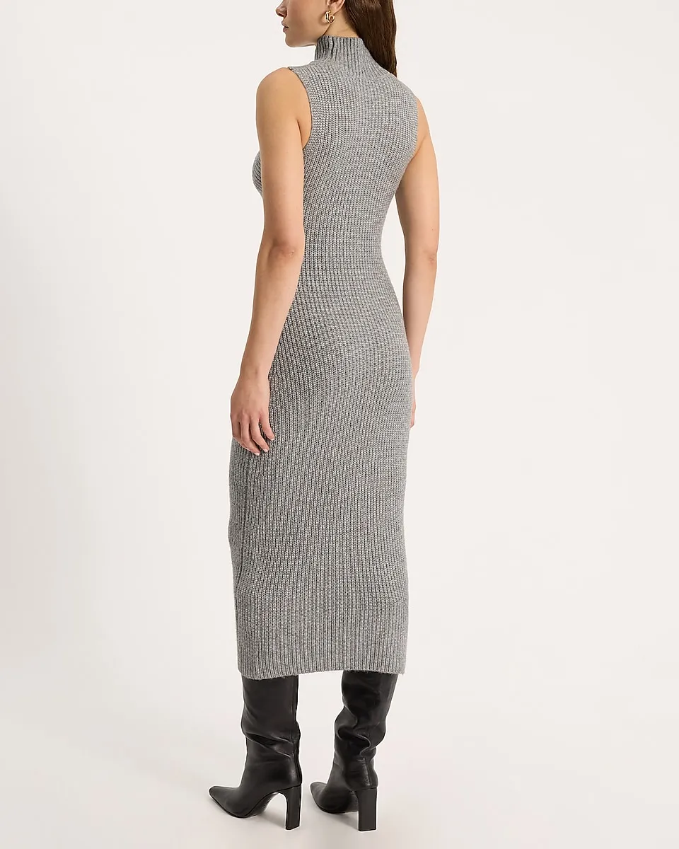 Cross Funnel Neck Sleeveless Midi Sweater Dress