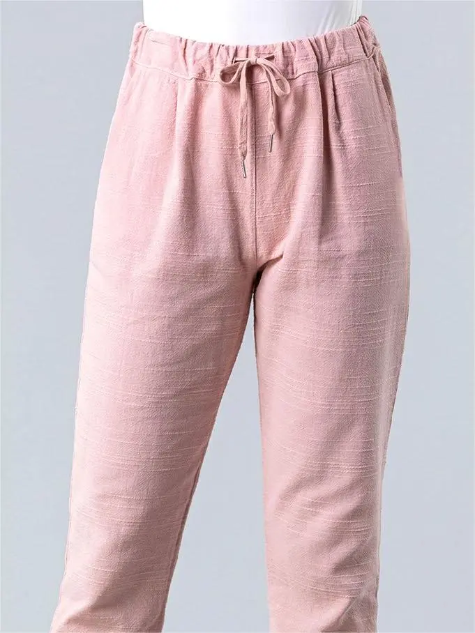 Pink Lace-Up Loose Sweatpants