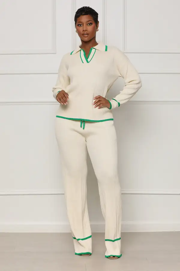 Fan Favorite Collared Pants Set (Cream Multi)