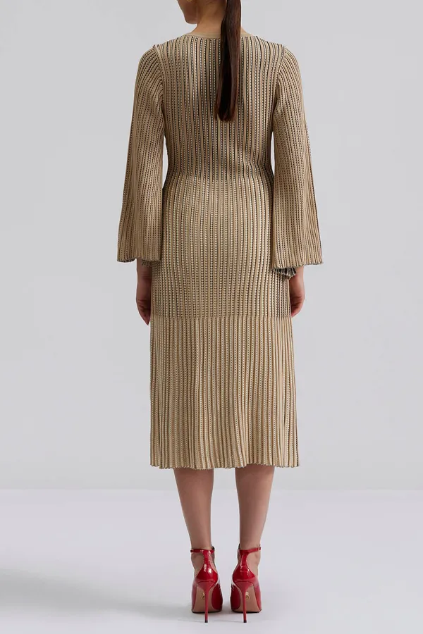 Ribbed Knit Flared Midi Dress