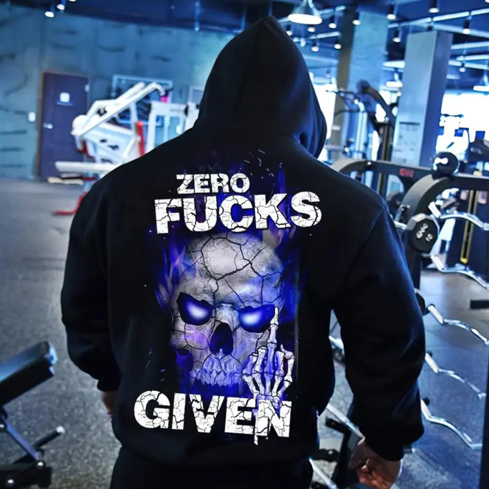 Zero Fucks Given Printed Skull Men's Hoodie
