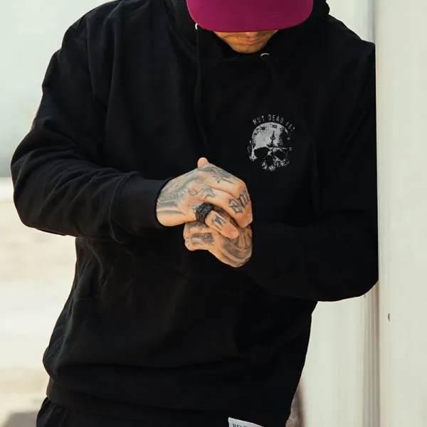 NOT DEAD YET Live Clock Casual Graphic Black Print Hoodie