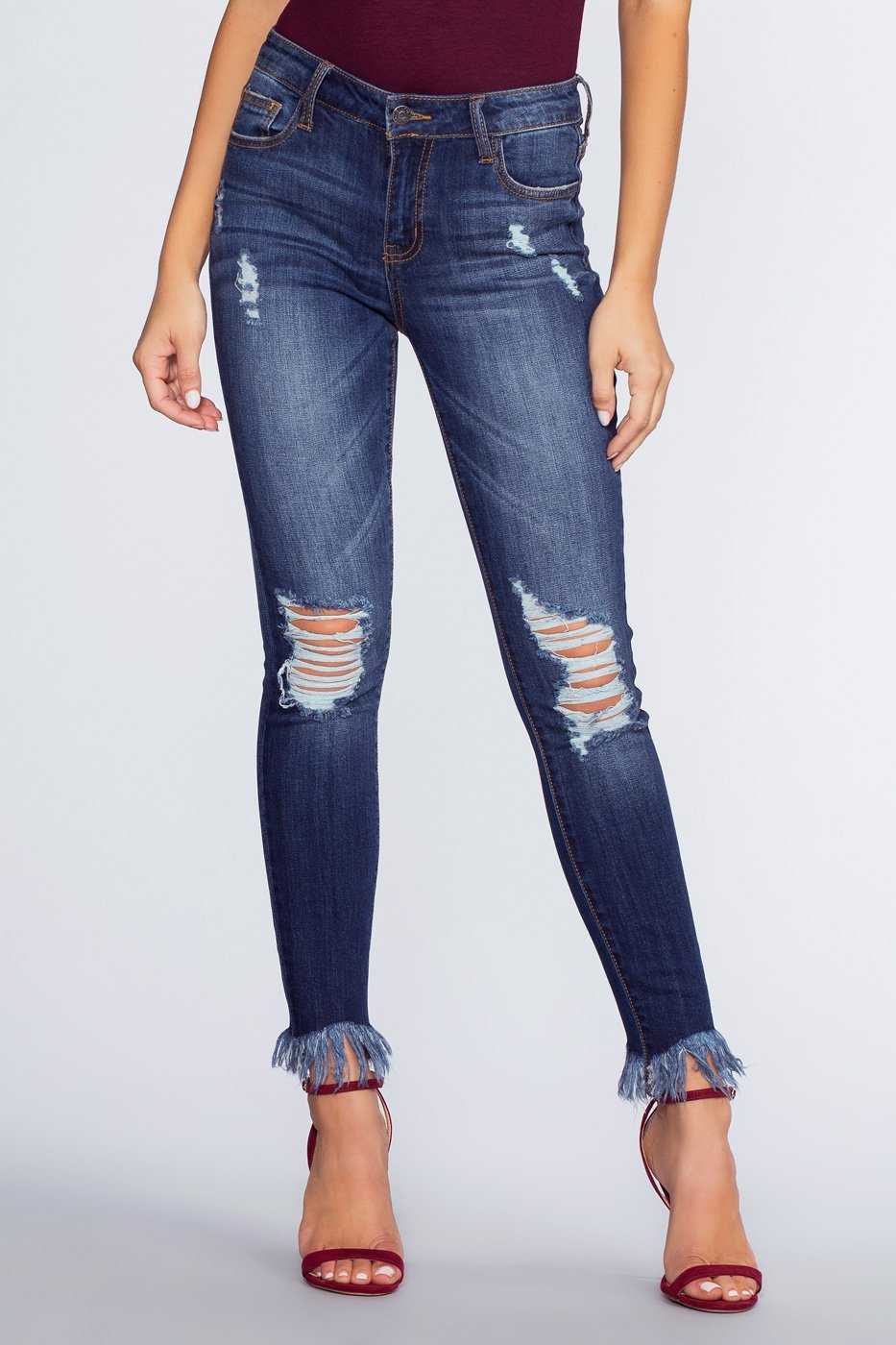 Frayed Skinny Nine-Point Long Jeans