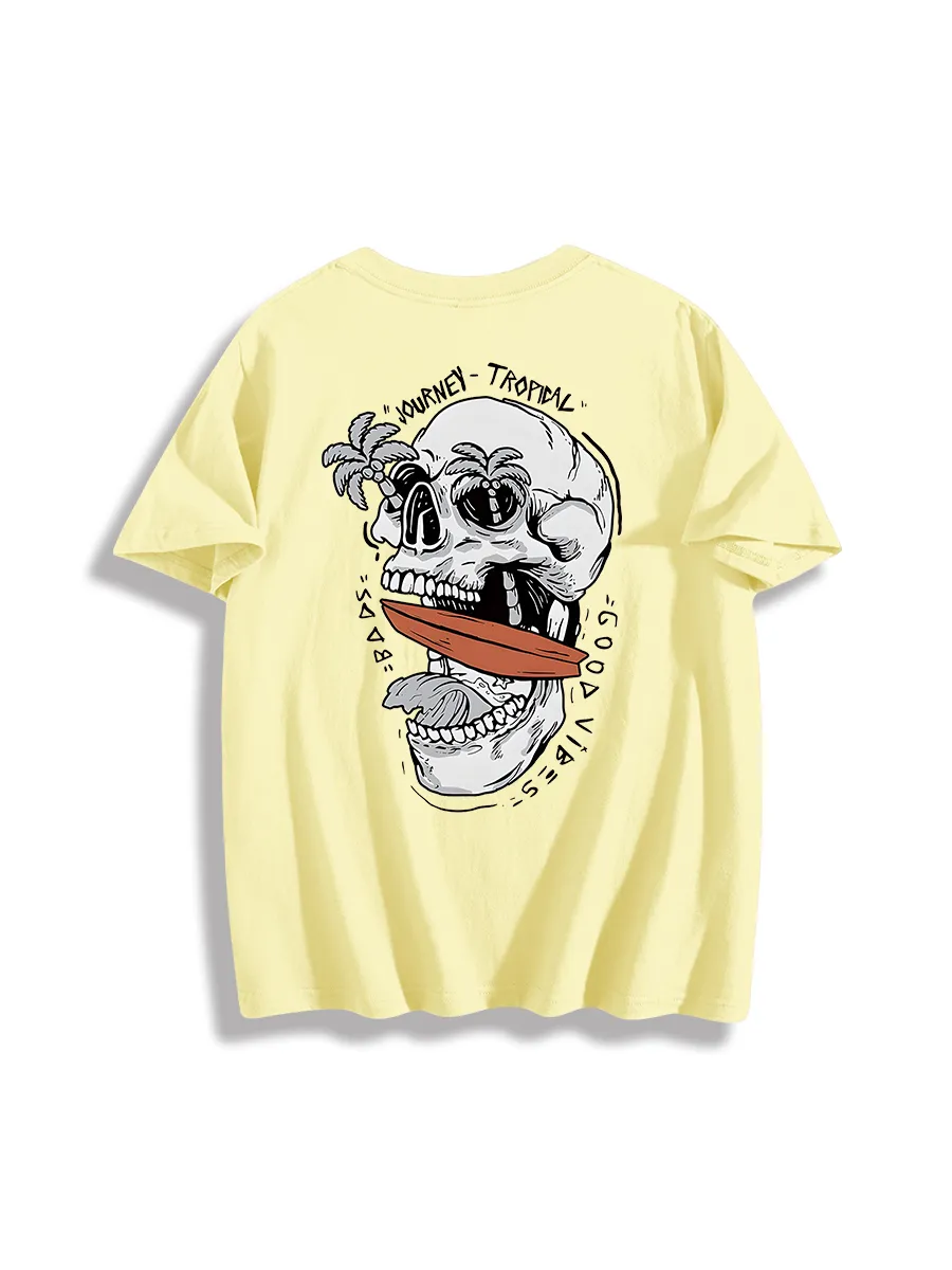 Men'S Letter & Skull Graphic Round Neck Short Sleeve Casual T-Shirt
