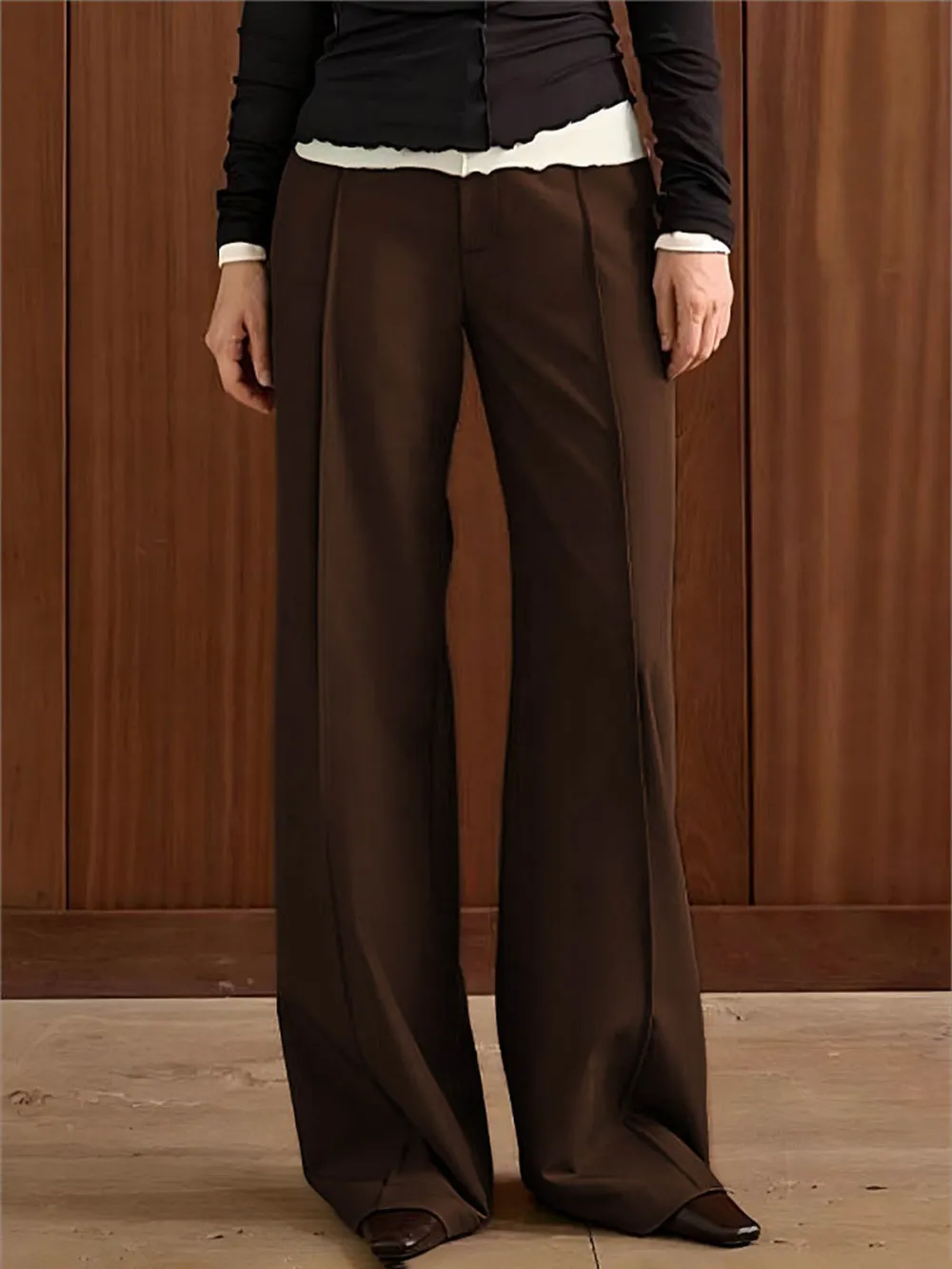 Plain Piping Wide-Leg Pants
