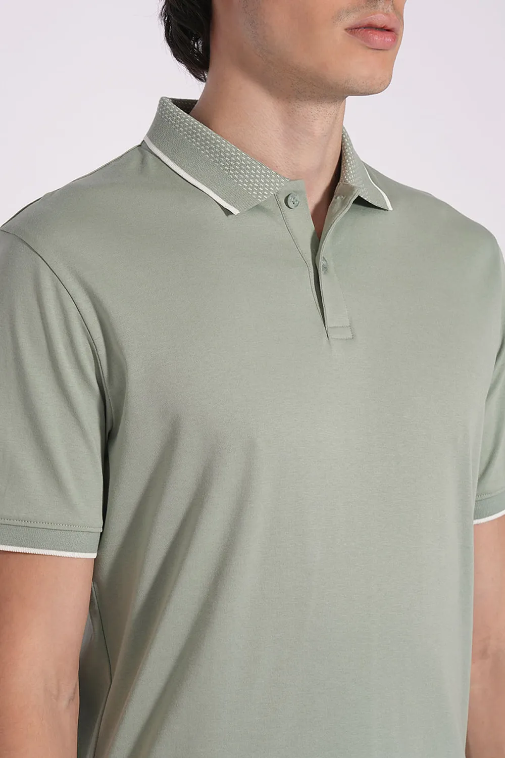 Green Logo Text Print Cotton Polo