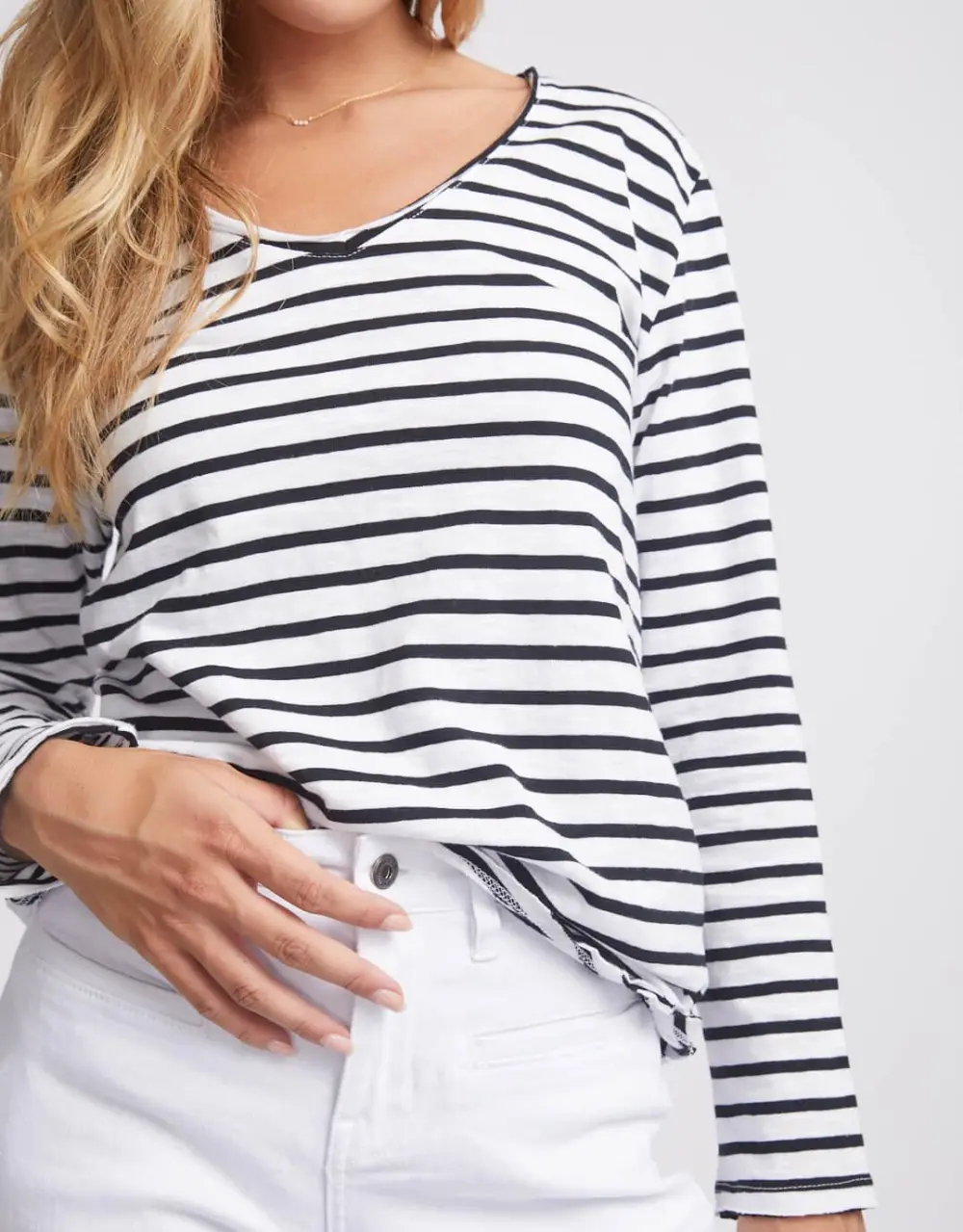 Black And White Stripes Original V-Neck Long Sleeve T-Shirt